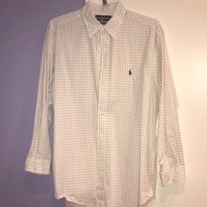 Blue and white polo dress shirt